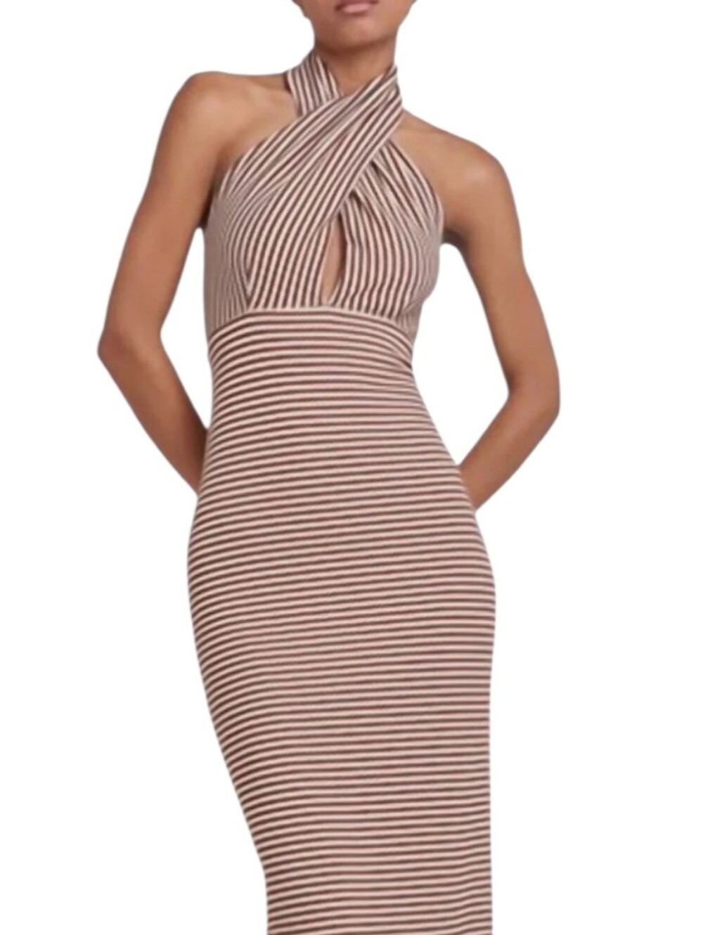 Amanda Uprichard Conchita Striped Halter Midi Bodycon Dress Size Large View 5